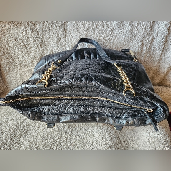 EUC B. Makowsky quilted black leather purse chain strap zip enclosure hobo bag - Picture 3 of 16